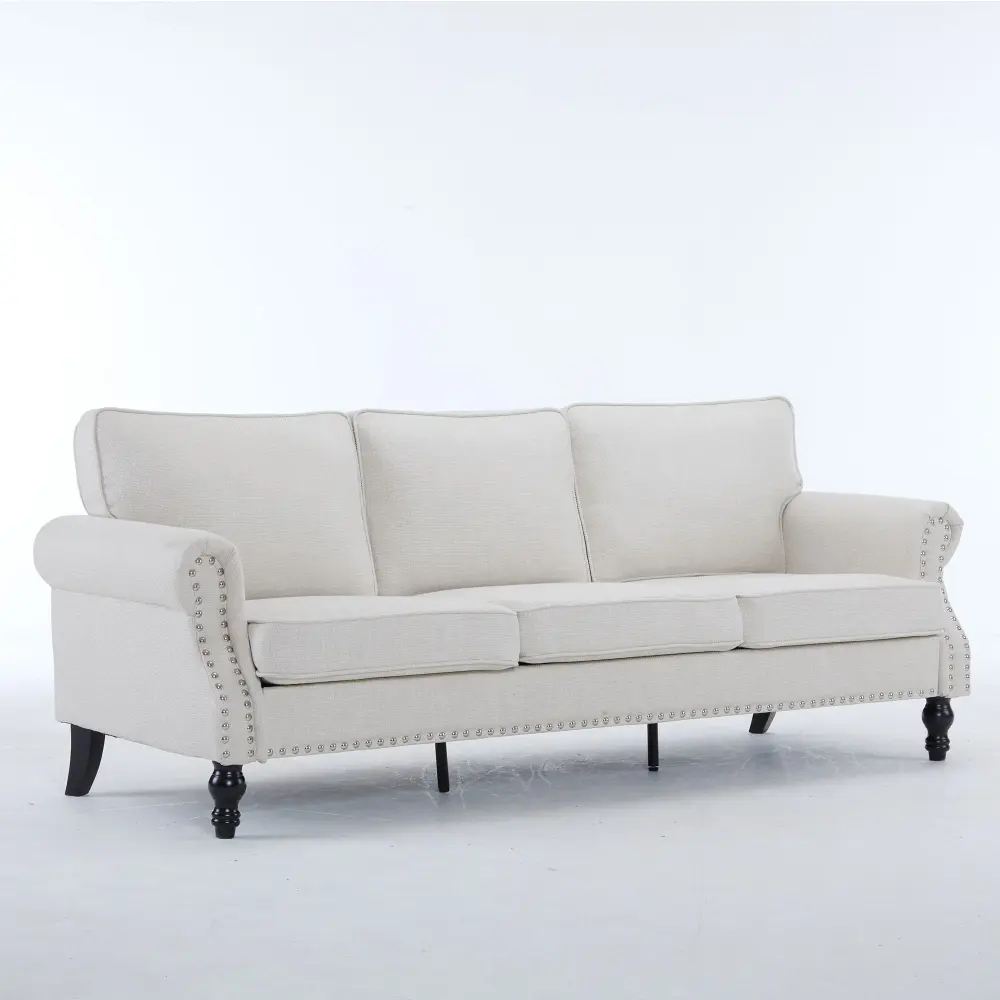 Rolled Arm Sofa Nailhead Trim Hardwood Legs