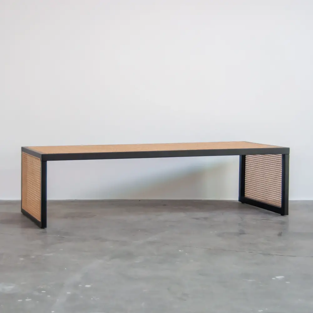 Bench wicker - Leon - Black/Natural Rattan - 152x61x41cm