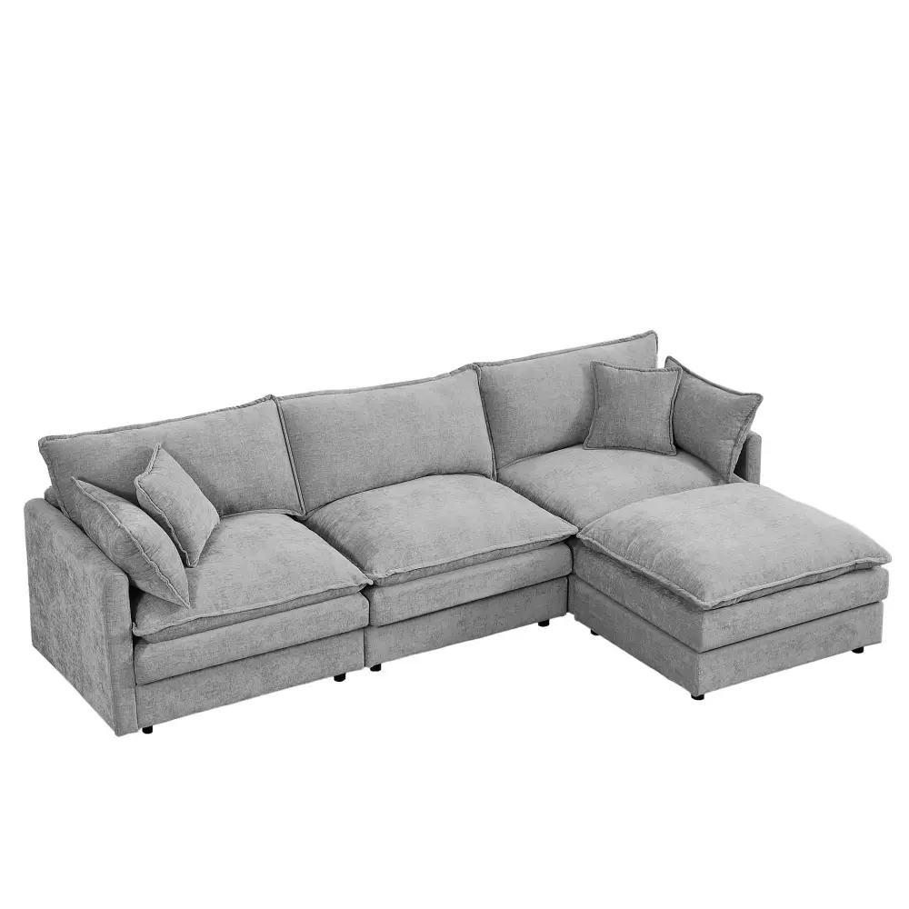 Contemporary Configurable Sectional Sofa Set Movable Ottoman | Assembly Required