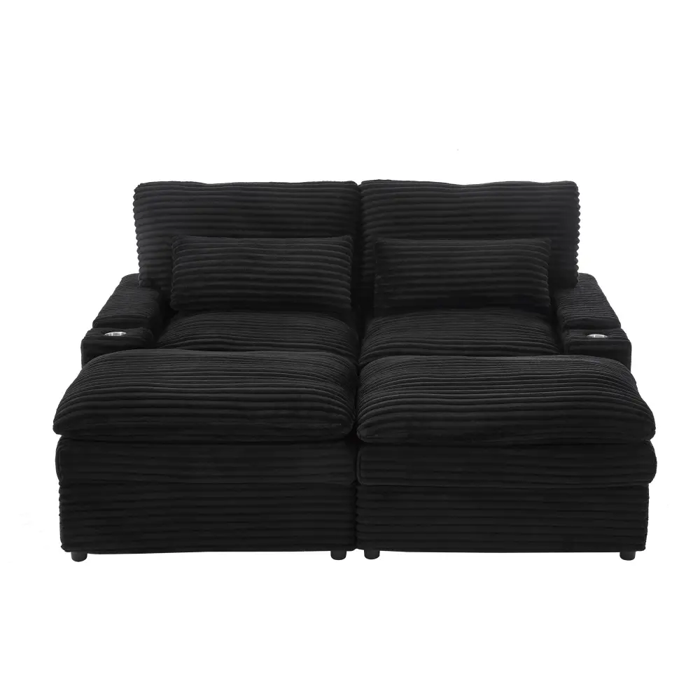 Convertible Loveseat Sofa Storage, USB Ports, Cup Holders