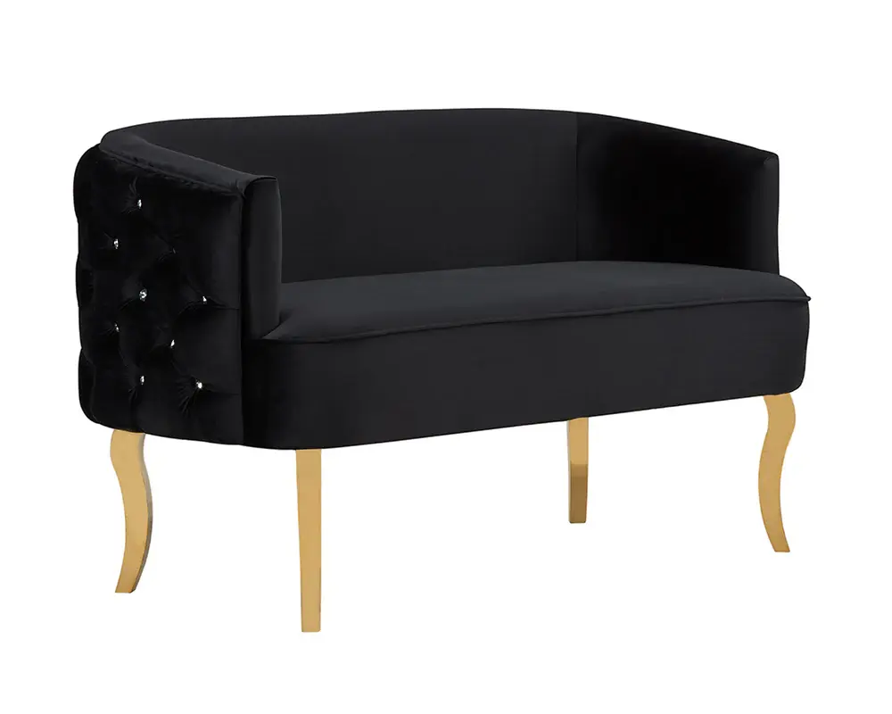 Divani Casa Fayette Modern Black Soft pile & Gold Sofa from Scandinavian Design
