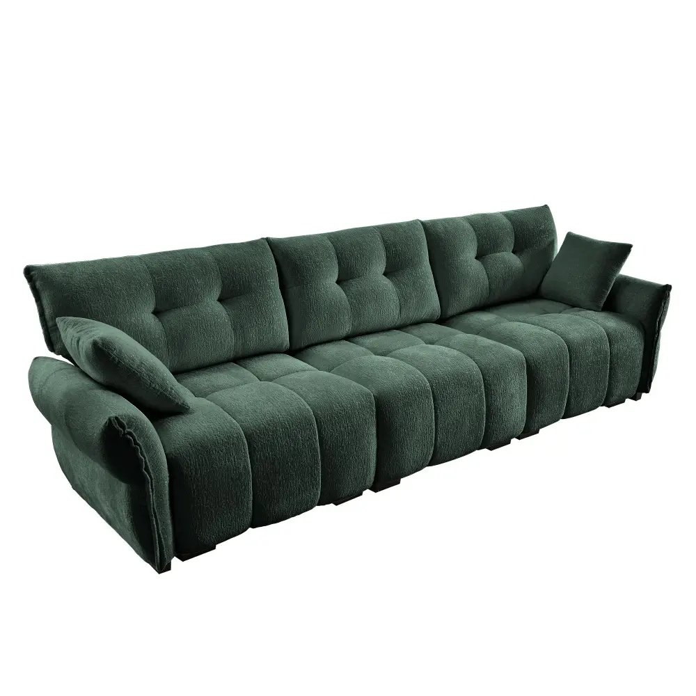 Elegant 3 Seater Sofa Set & Pillows Frame, High Rebound Cushions - Woven Green