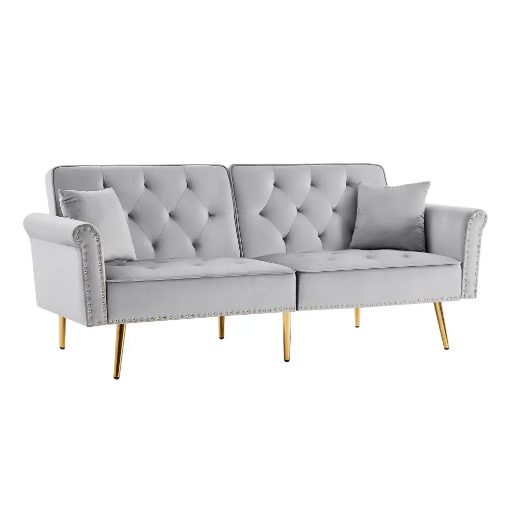 Media Console Tufted Sofa Couch 2 Pillows And Nailhead Trim