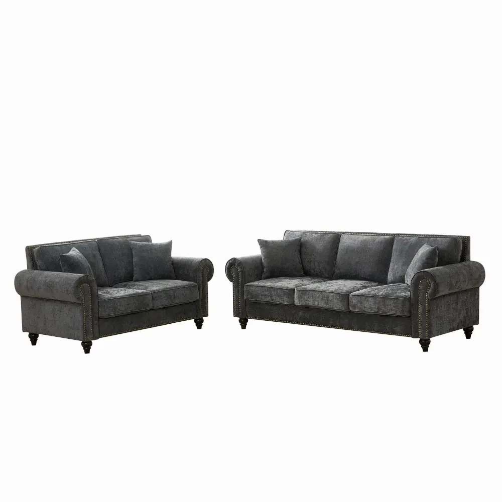 Modern 3 And 2 Seater Sofa Rolled Arms, Tufted Upholstered Couch