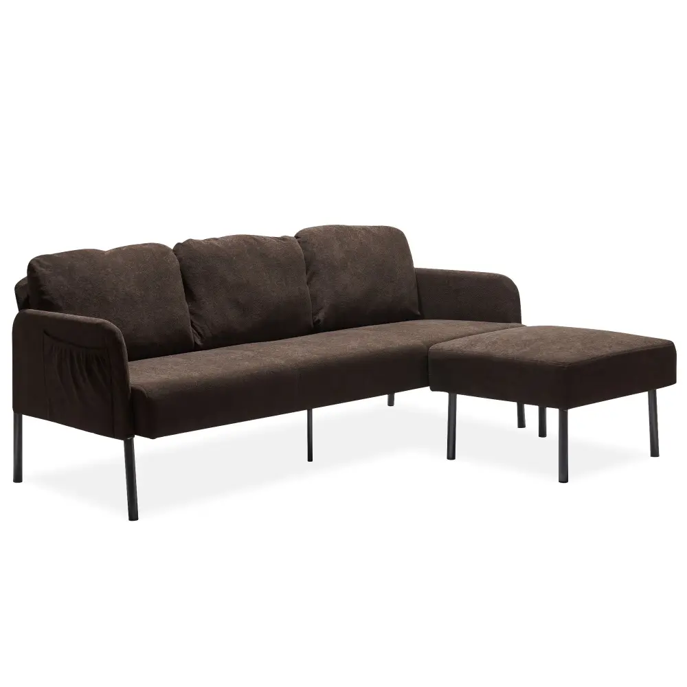 Modern L Shaped 3 Seater Sofa Ottoman, Upholstered Couch Petite Spaces Top-Grain Leather