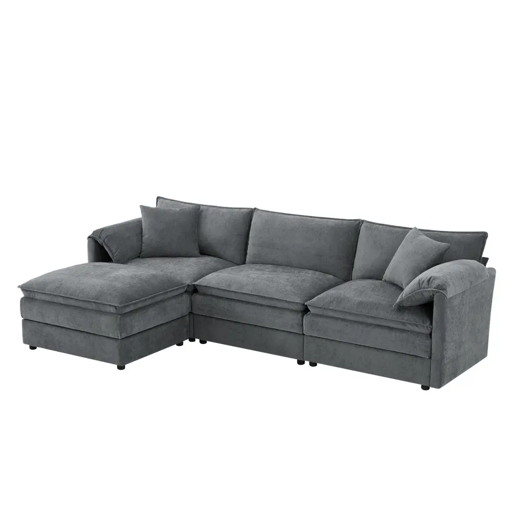 Modular Sectional Deep And Wide Seat, Cloud Couch Adjust Double Cushions Sofa Movable Ottoman Charcoal Gray Fabric