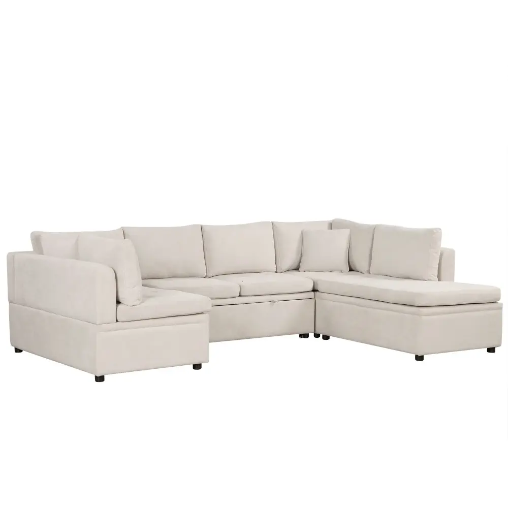 Oversized Sectional Sofa U-Shaped Sofa Couch Pull-Out Sofa Bed Two Throw Pillows Living Room