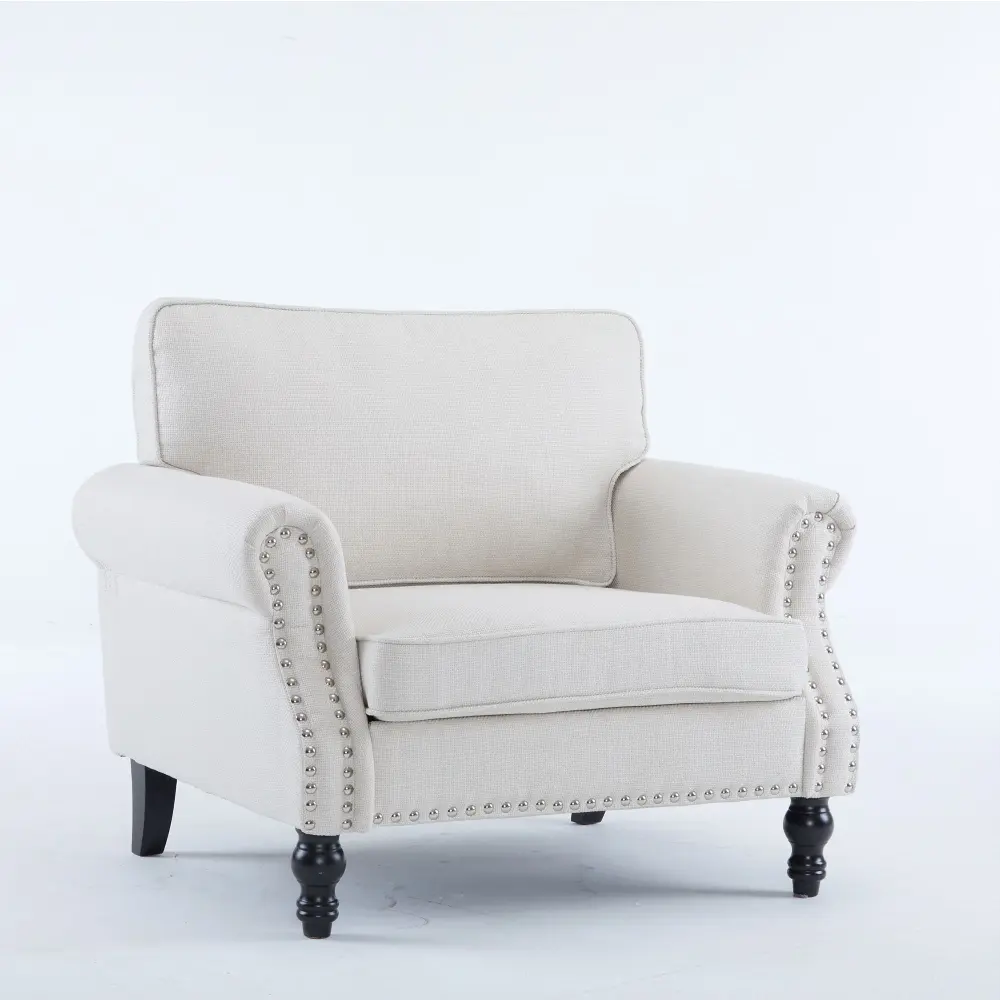 Rolled Arm Sofa Nailhead Trim, 1 Seater Upholstered Couch Timber Legs Movie Nights