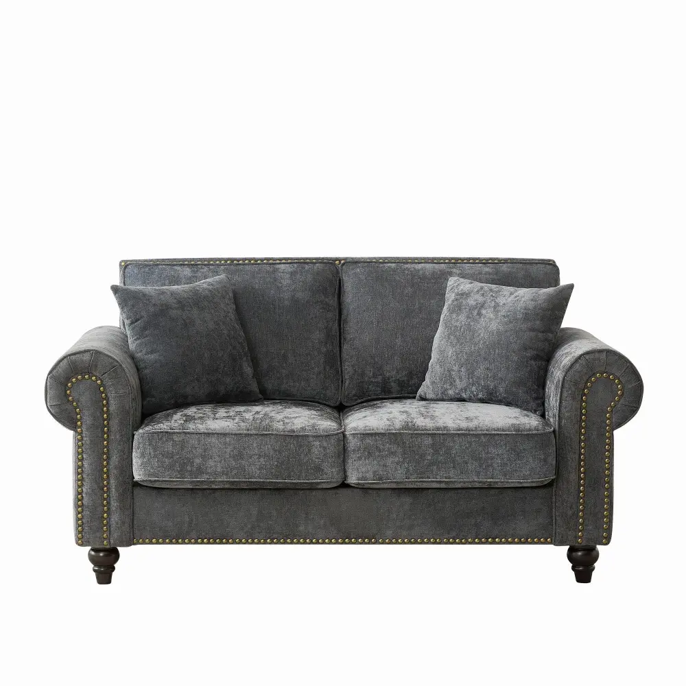 2 Seater Sofa Rolled Arms, Tufted Upholstered Couch Hidden Storage