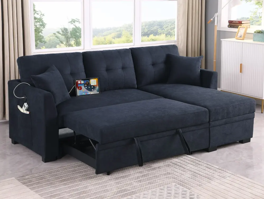 Sectional Sofa Bed L Shaped Sofa Couch Bed USB Port, Flippable Chaise Storage Hidden Storage