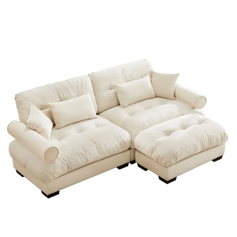 Solid Wood Super Comfort Loose-fit Modular Sectional Sofa Movable Ottoman