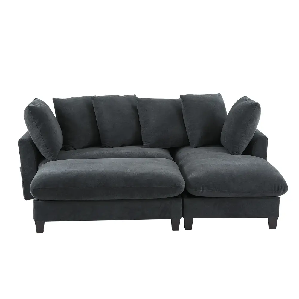 Upholstered L Shaped Sectional Sofa Storage, Movable Ottoman, And 6 Throw Pillows USB Charging Ports