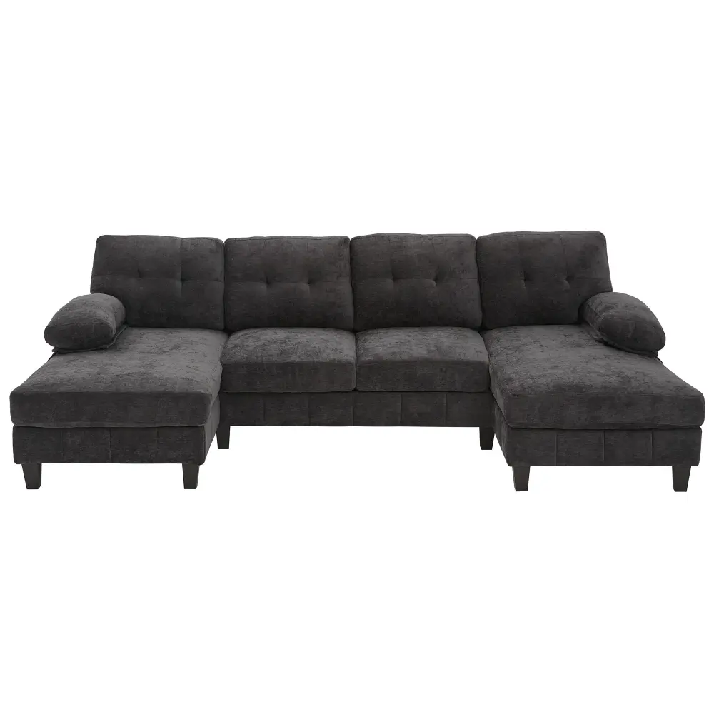 U-Shaped Sectional Sofa 103.5" Fabric Couch Double Chaise Lounges, Storage Pockets, Armrest Pillows