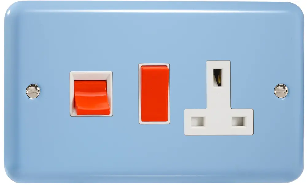 Varilight 45 Amp Cooker Panel 13 Amp Switched Socket (Horizontal Double Size), Retro Lily Duck Egg Blue XY45PW.DB