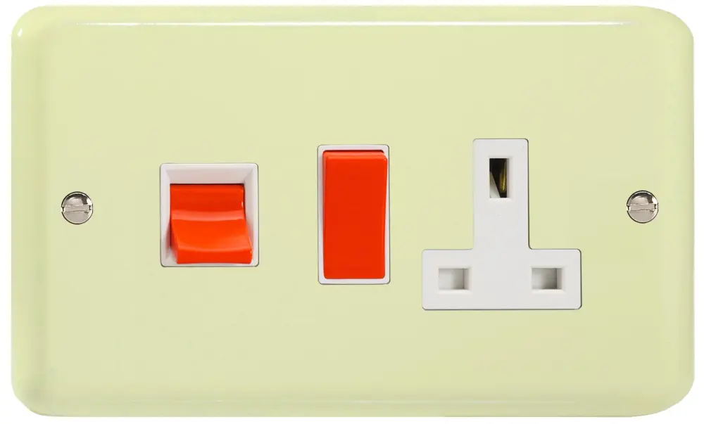 Varilight 45 Amp Cooker Panel 13 Amp Switched Socket (Horizontal Dual Size), Classic Lily White Chocolate XY45PW.WC