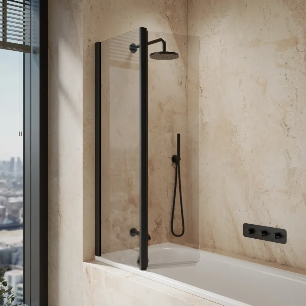 Roman Haven8 Inward Folding Bath Screen - 910mm - Matt Onyx
