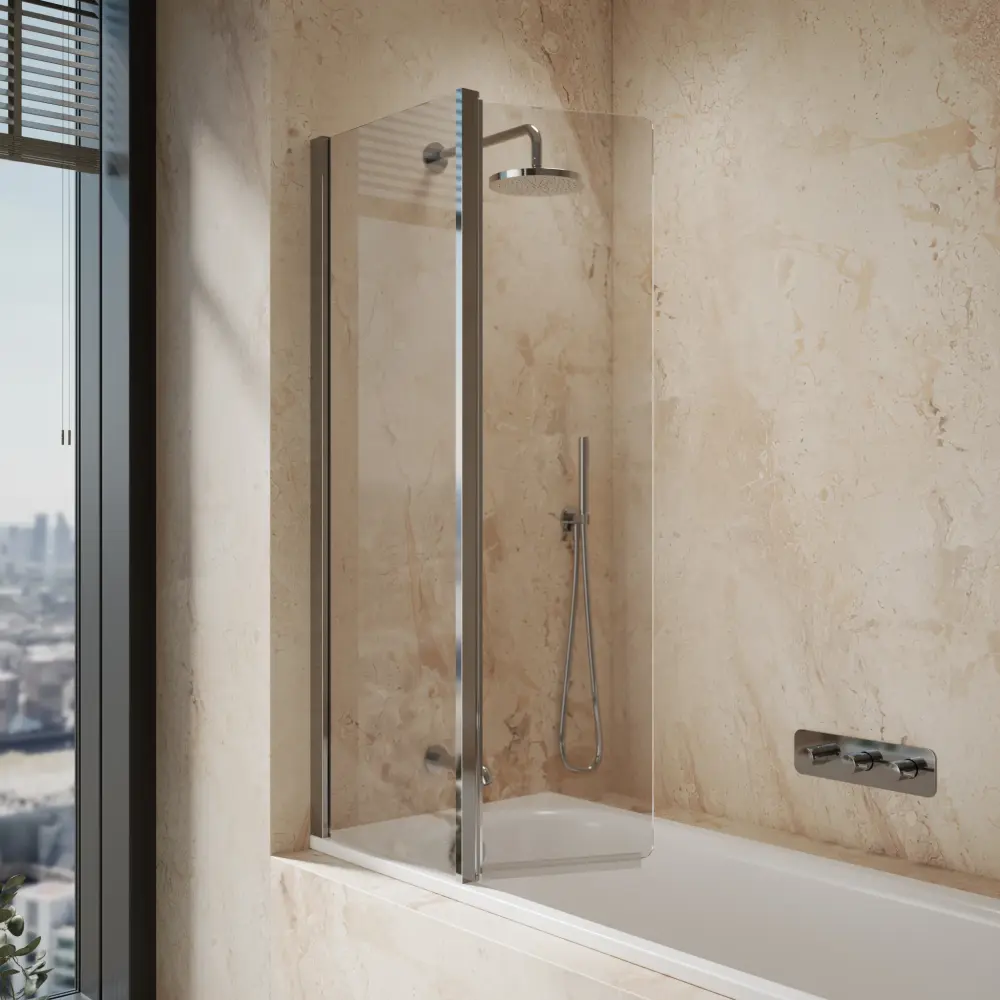 Roman Haven8 Inward Folding Bath Screen - 910mm - Shiny metal