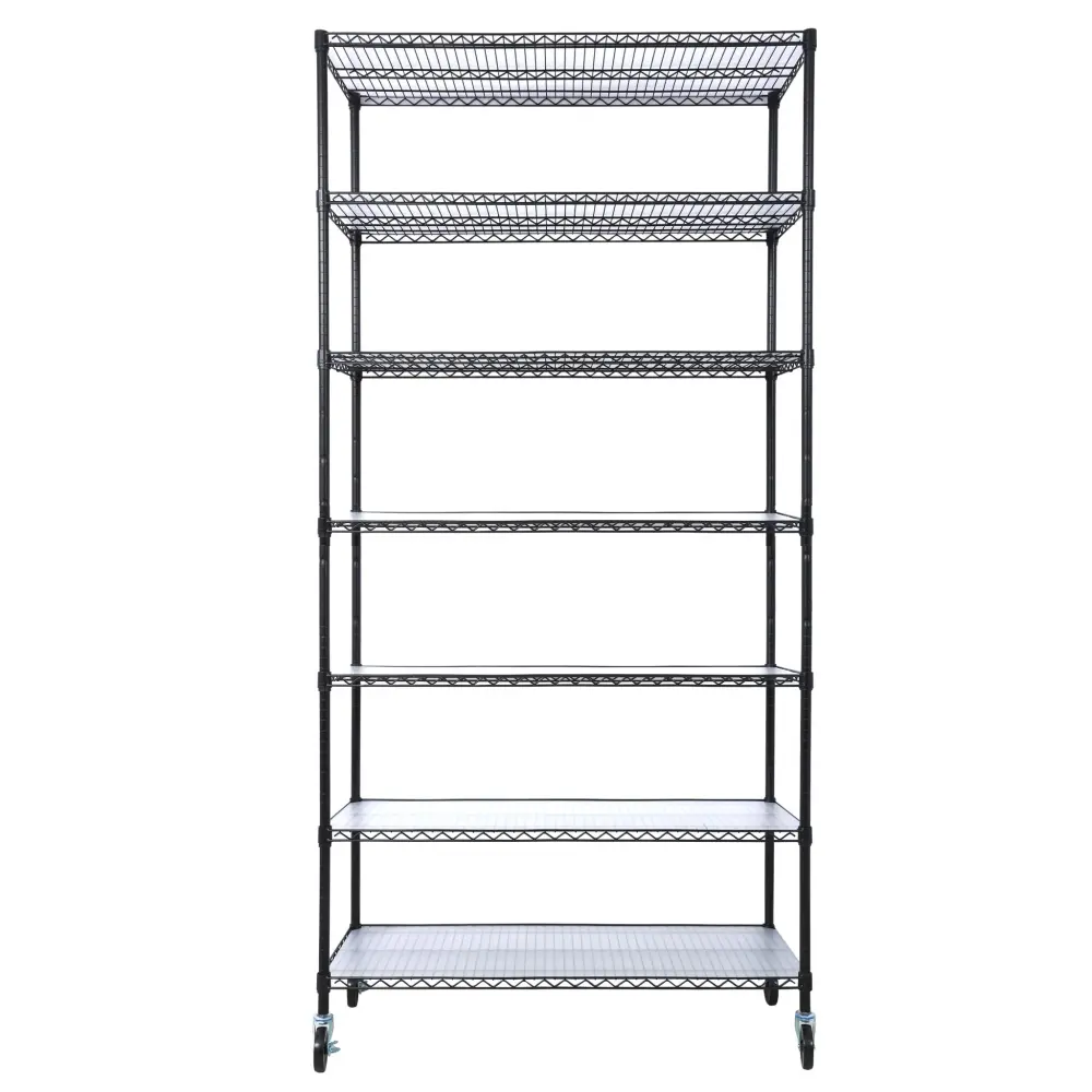 7 Tier Metal Shelf Wire Shelving Unit, 2450Lbs Heavy Duty Adjustable Storage Rack Wheels & Shelf Liners Closet Kitchen Gar...