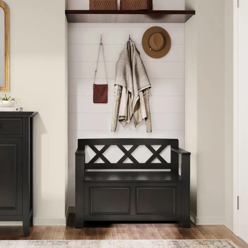 Shoe Storage Cabinet Amherst - Slim Transitional Entryway Storage Bench