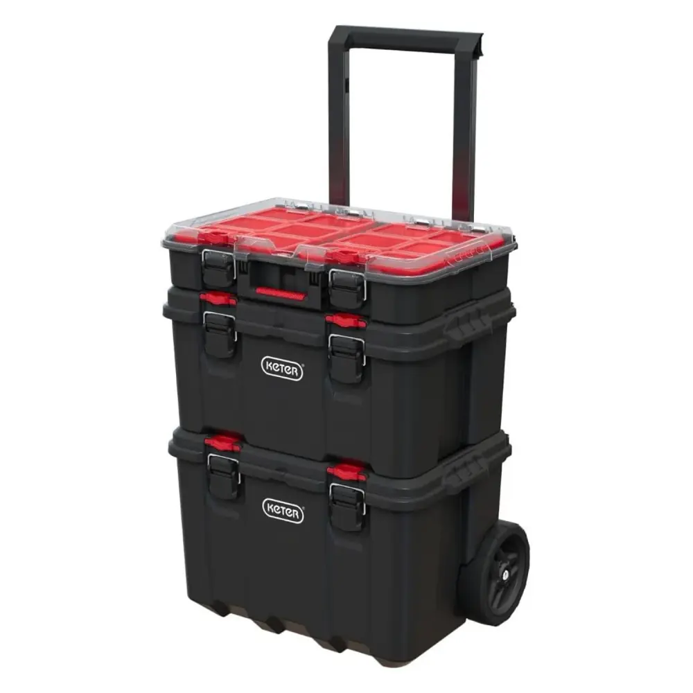 Under Bed Keter Stack'N'Roll Storage Box Adjust, 150L Capacity, Wheels and Telescopic Handle, Durable and Versatile Easy T...