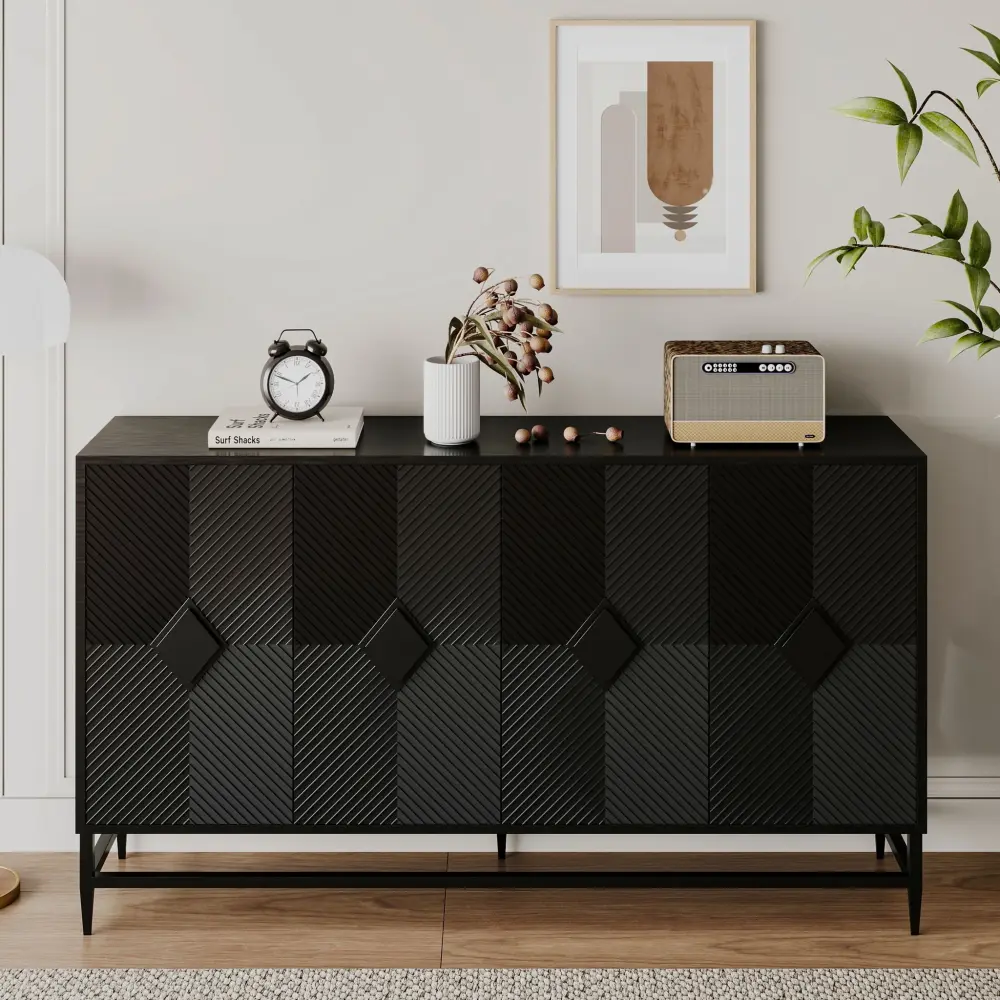 Accent Lacquered 4 Door Wooden Cabinet Sideboard Buffet Server Cabinet Storage Cabinet, Living Room, Entryway, Hallway, Of...