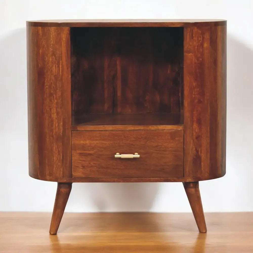 Cortez - T Bar Open Slot Cabinet - Charcoal Brown Walnut Finish