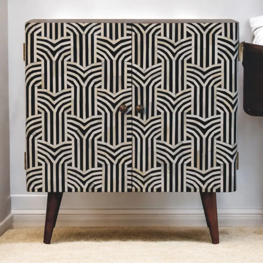 Industrial Metal Edessa Bone Inlay Cabinet