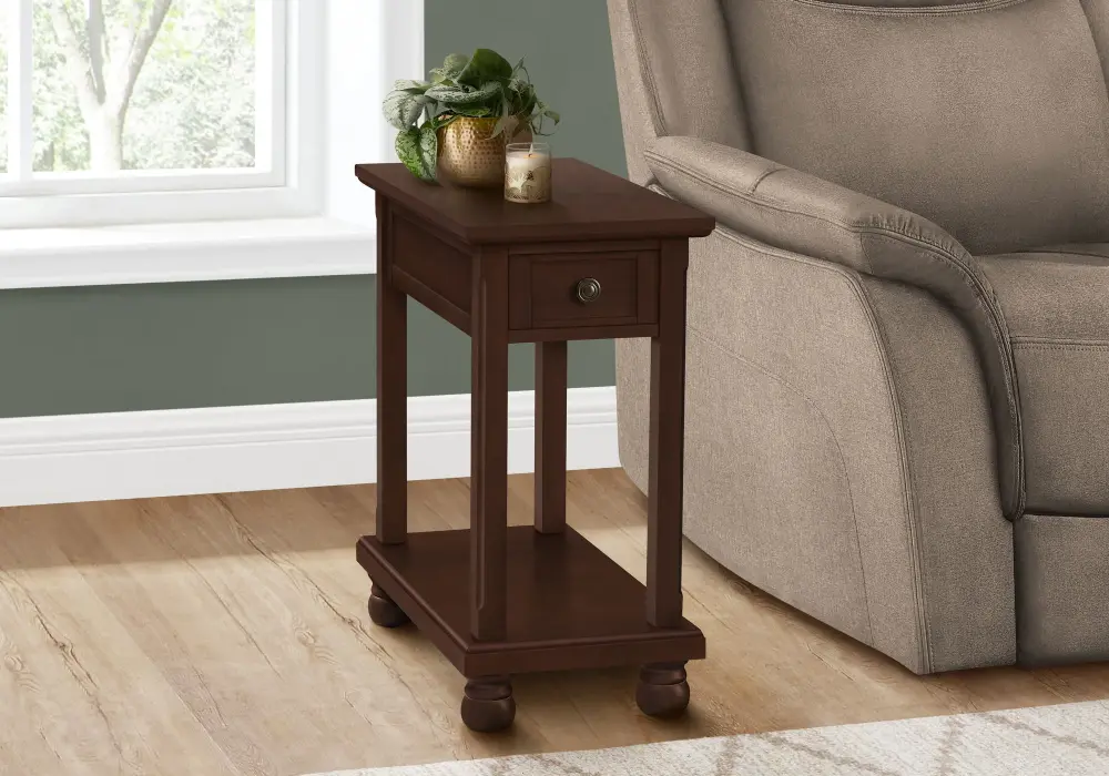 Mid-Century Modern Accent End Table, Storage Drawer, Classic - Espresso
