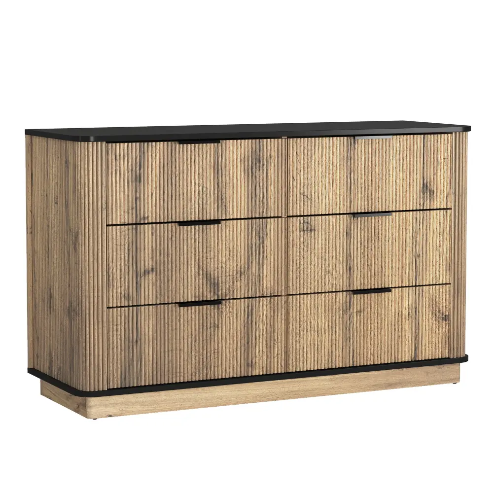 Modern 6 Drawer Cabinet Metal Rounded Corners And Exquisite Accommodates Multi Functional Storage - Natural Wood