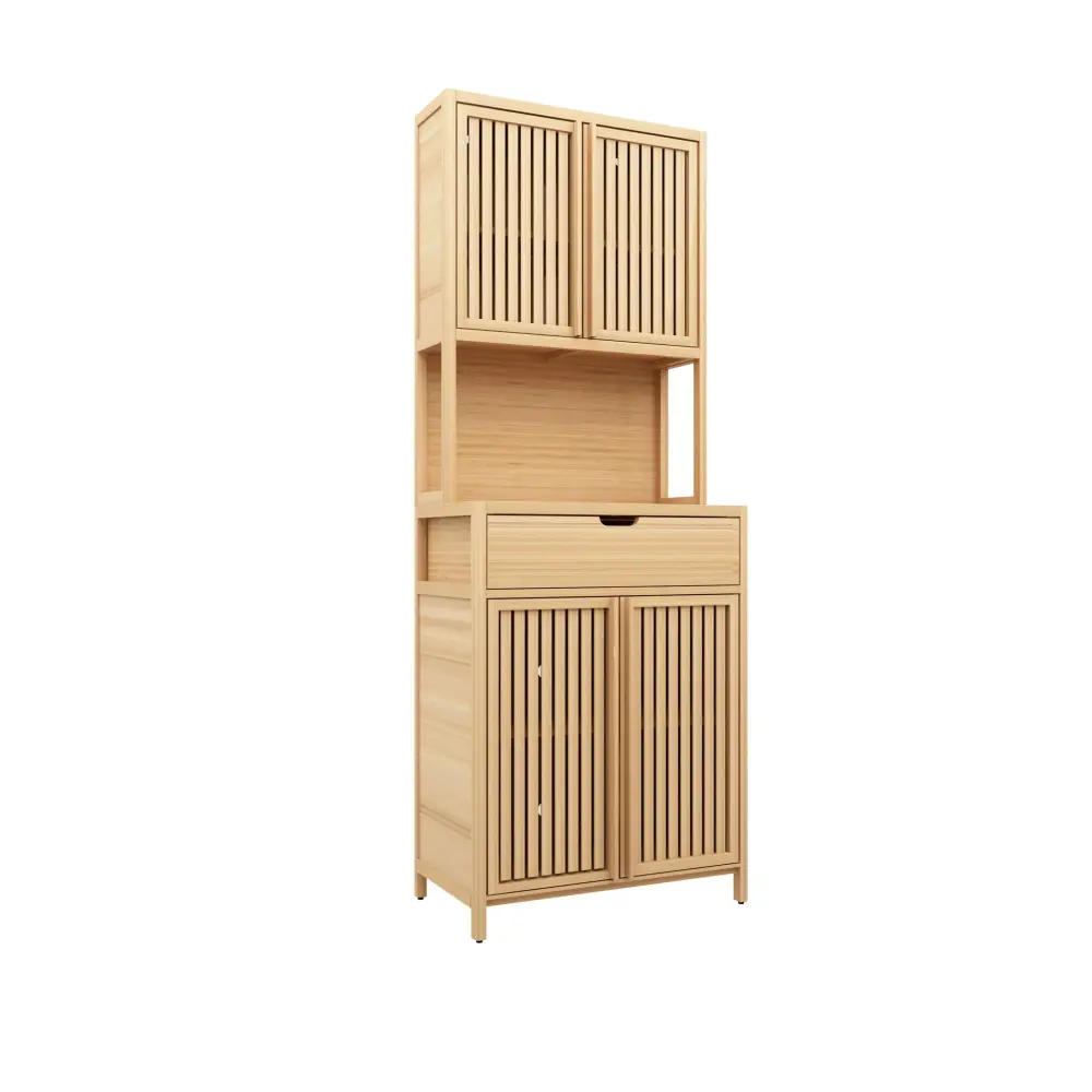 Rustic Cottage Style Twin Door Bamboo Storage Cabinet High Capacity Main Living Spaces - Natural