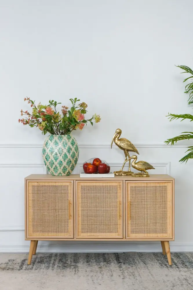 Wooden Accent TV Cabinet 3 Doors - Chocolate Storage Shelf