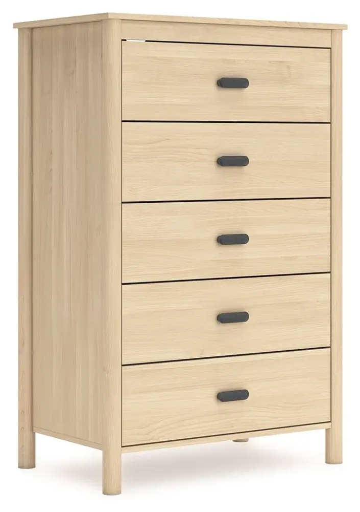Carved Wood Cabinella - Five Drawer Chest - Tan