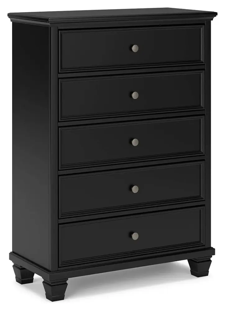 Carved Wood Lanolee - Five Drawer Chest - Charcoal