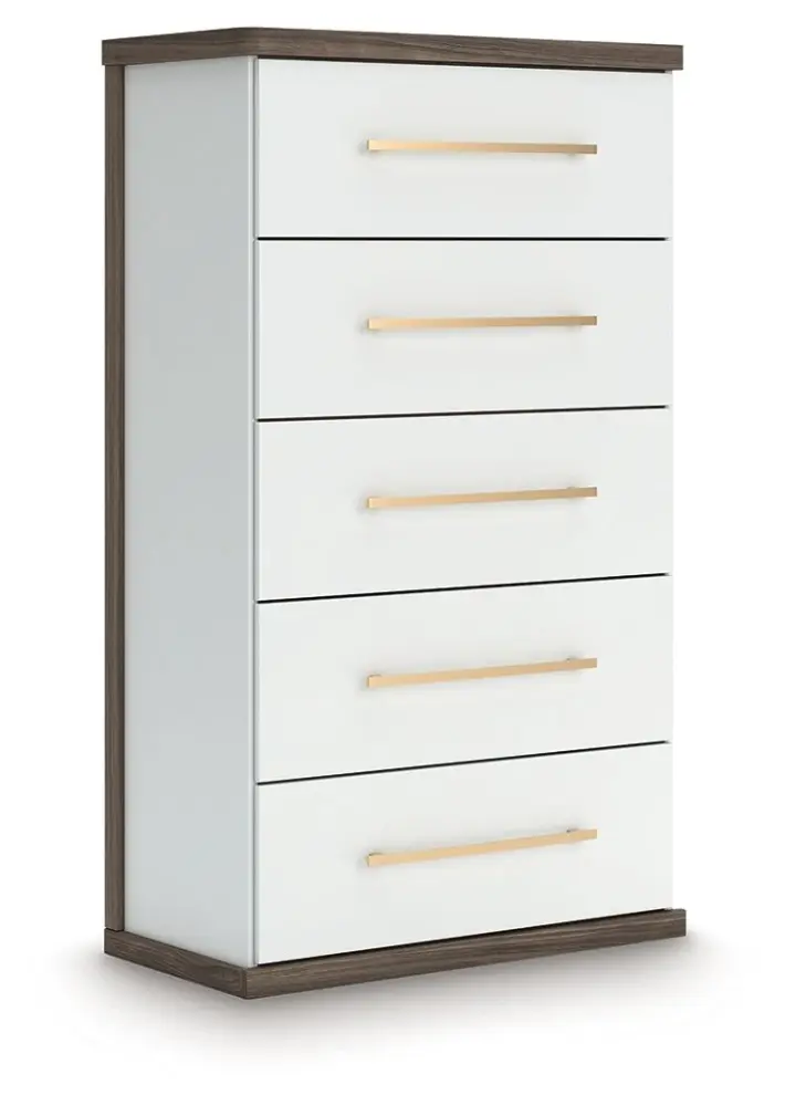 Kendanport - Five Drawer Chest - Brown / Snow Walnut Finish