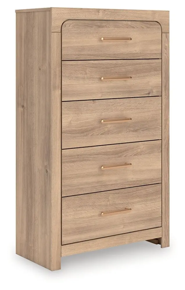 Kinlanni - Five Drawer Chest - Tan Genuine Leather