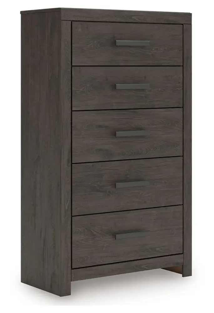 Prendonea - Five Drawer Chest - Charcoal Heavy Duty