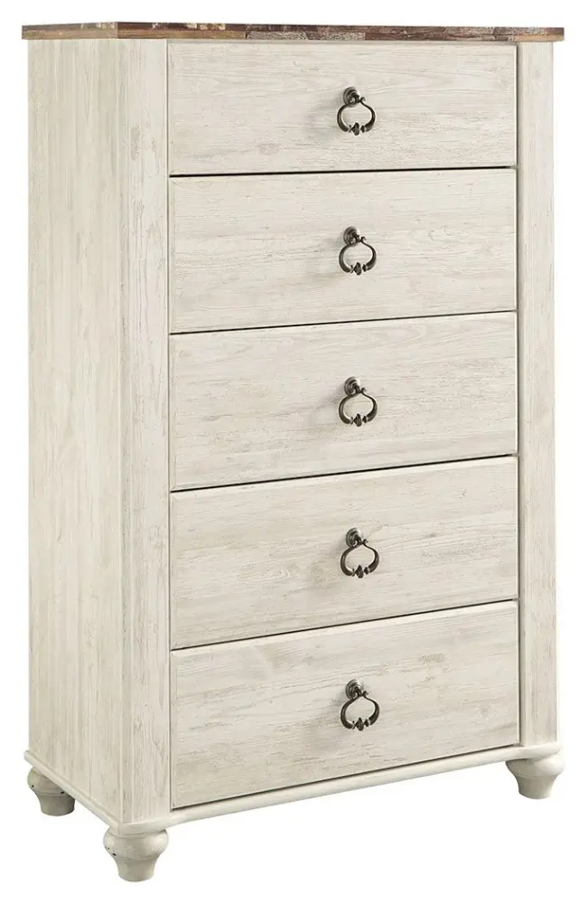 Willowton - Five Drawer Chest - Brown / Beige / Chalk