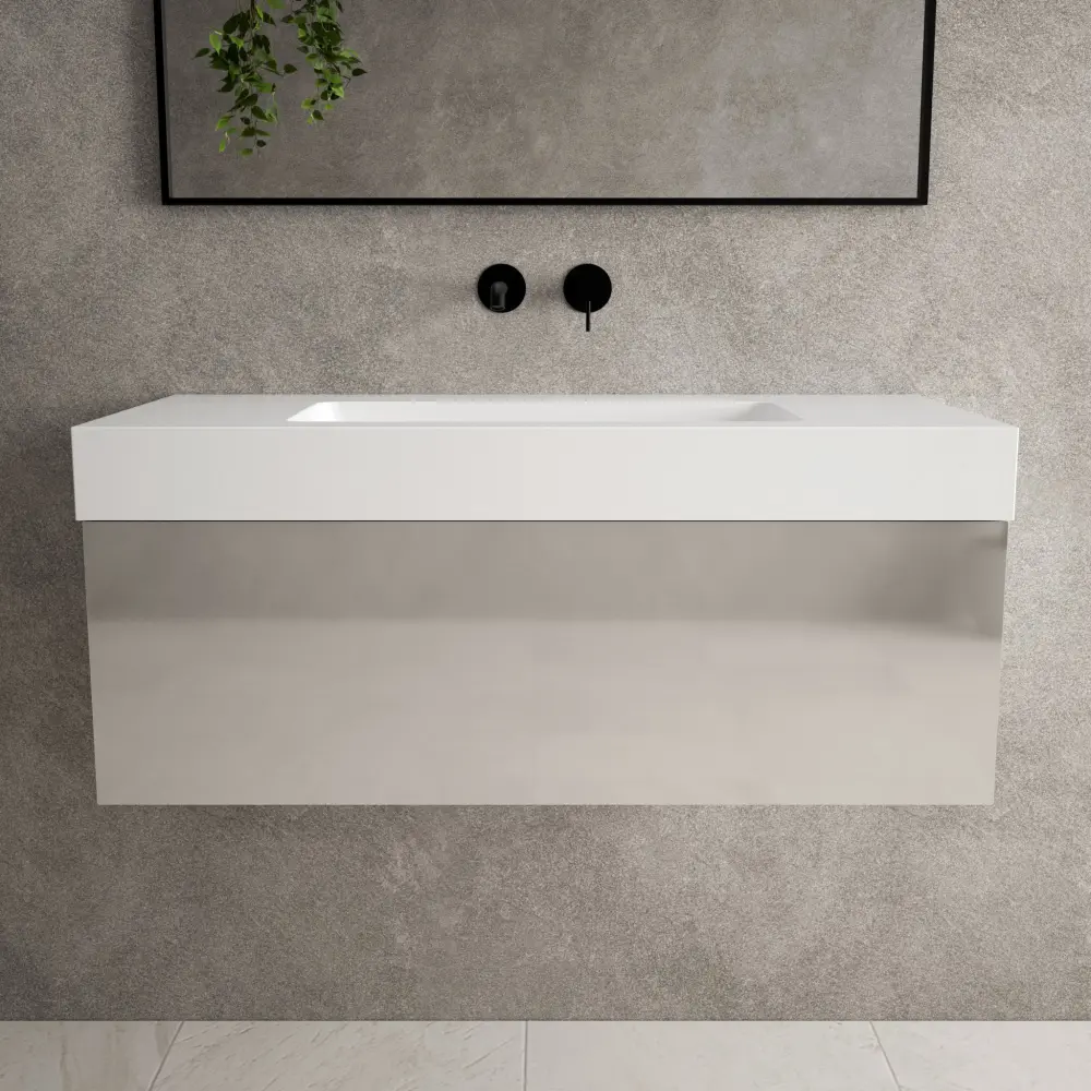 Raffinata One Drawer Vanity Unit Beyondstone BLOC Basin - Gloss Goat hair wool 1000mm
