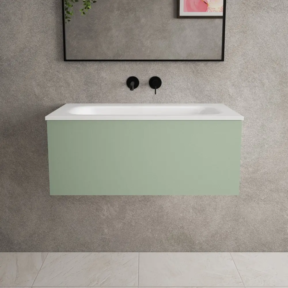 Raffinata One Drawer Vanity Unit Beyondstone Basin - Matt Light Olive 800mm