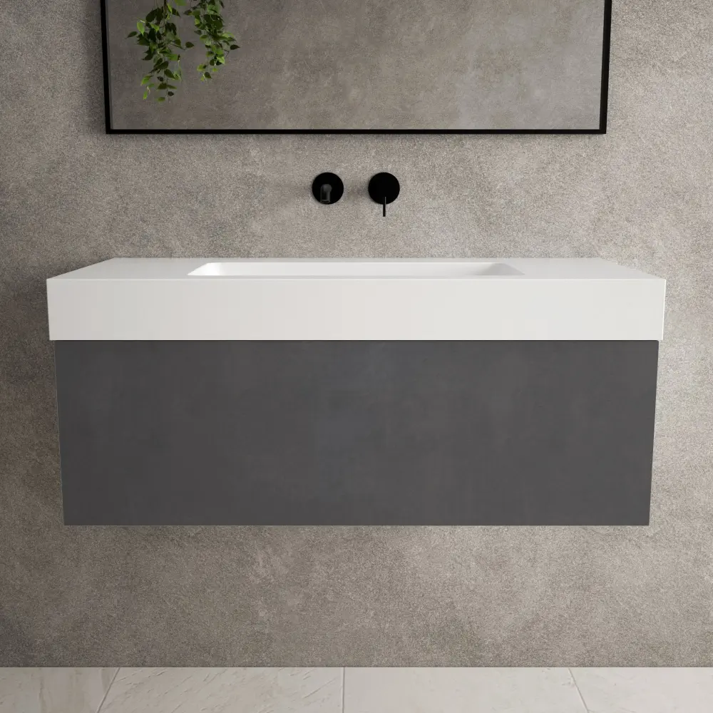 Raffinata One Drawer Vanity Unit Beyondstone BLOC Basin - Rich Concrete 1000mm