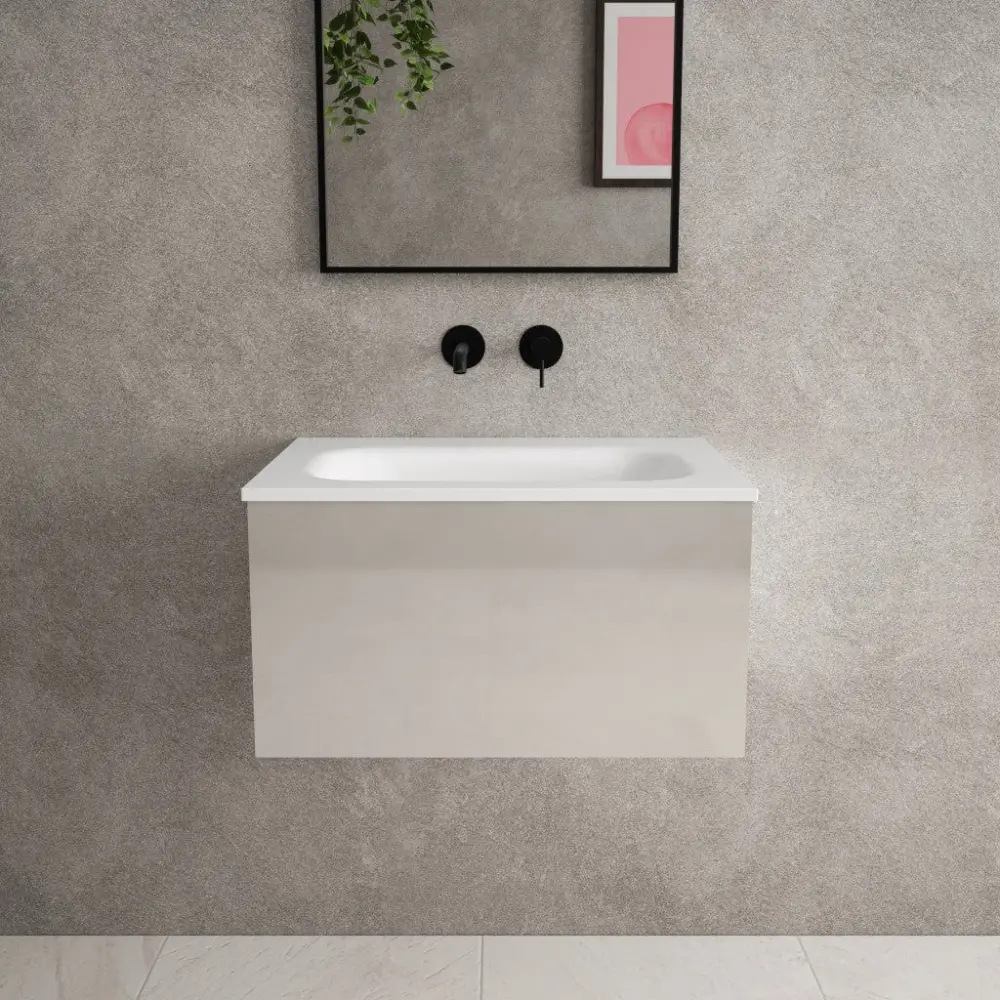 Raffinata One Drawer Vanity Unit Beyondstone Basin - Gloss Goat hair wool 600mm