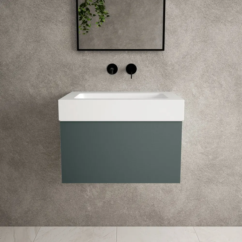 Raffinata One Drawer Vanity Unit Beyondstone BLOC Basin - Matt Dark Olive 600mm