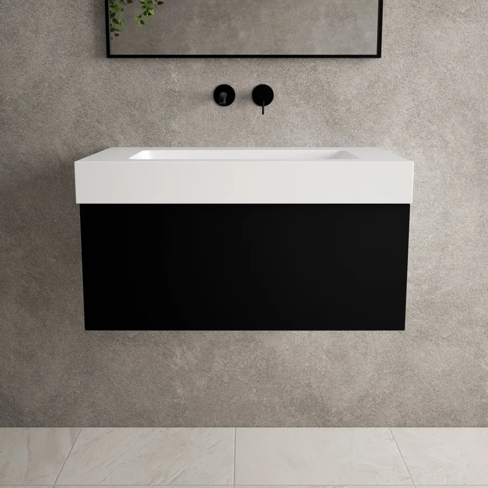Raffinata One Drawer Vanity Unit Beyondstone BLOC Basin - Matt Ebony 800mm