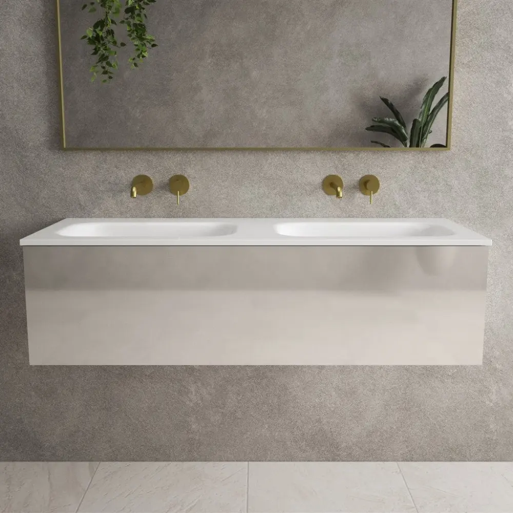 Raffinata One Drawer Vanity Unit Beyondstone Double Basin - Gloss Goat hair wool 1200mm