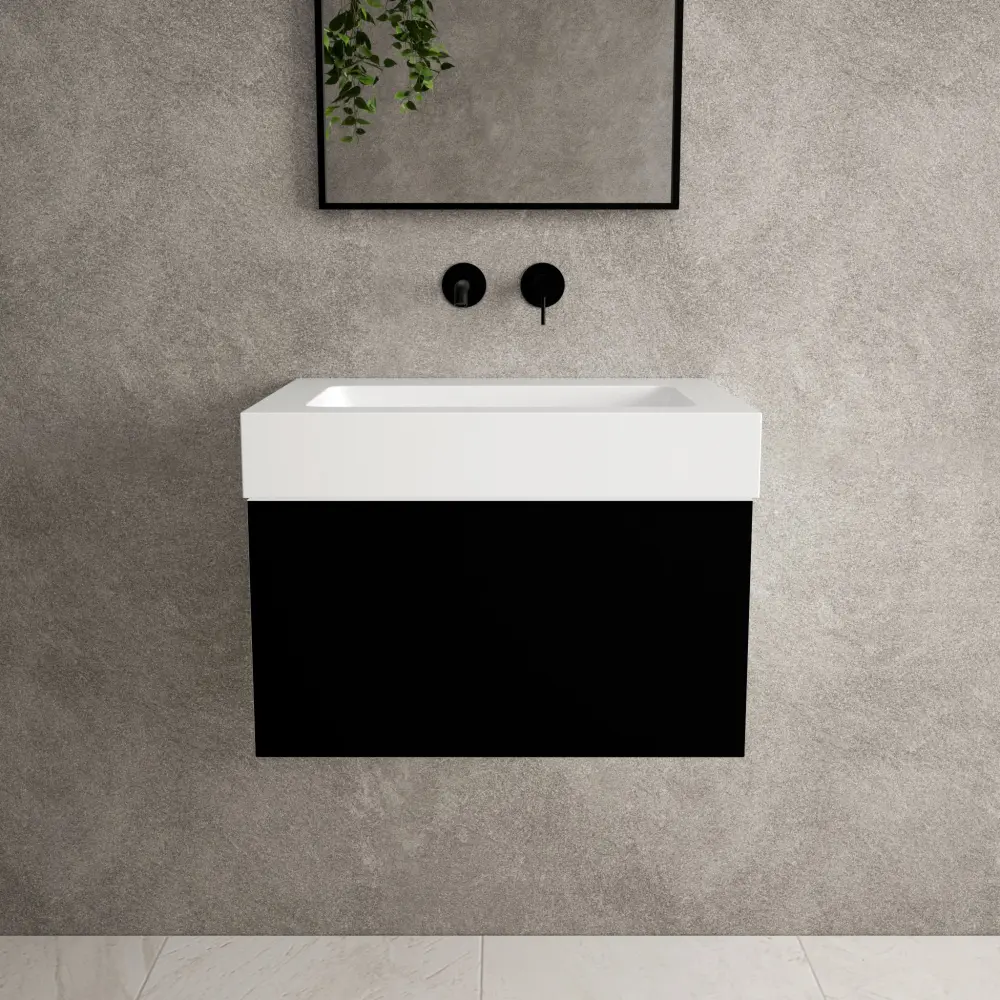 Raffinata One Drawer Vanity Unit Beyondstone BLOC Basin - Matt Midnight 600mm
