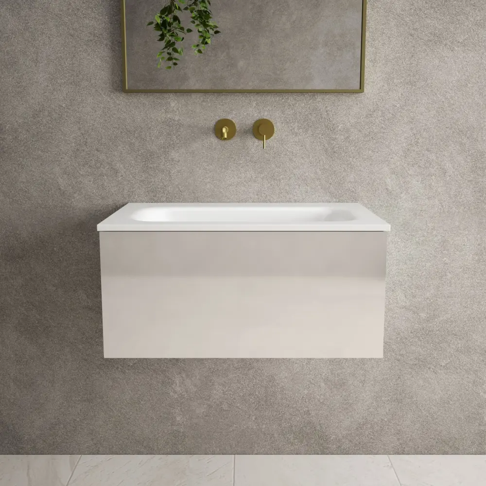 Raffinata One Drawer Vanity Unit Beyondstone Basin - Gloss Goat hair wool 700mm