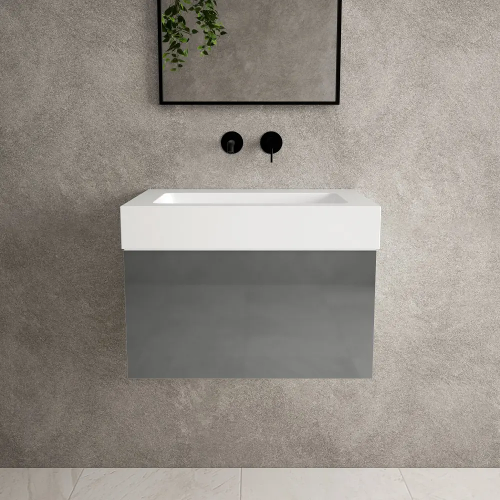 Raffinata One Drawer Vanity Unit Beyondstone BLOC Basin - Gloss Dust 600mm