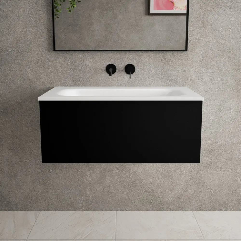 Raffinata One Drawer Vanity Unit Beyondstone Basin - Matt Ebony 800mm