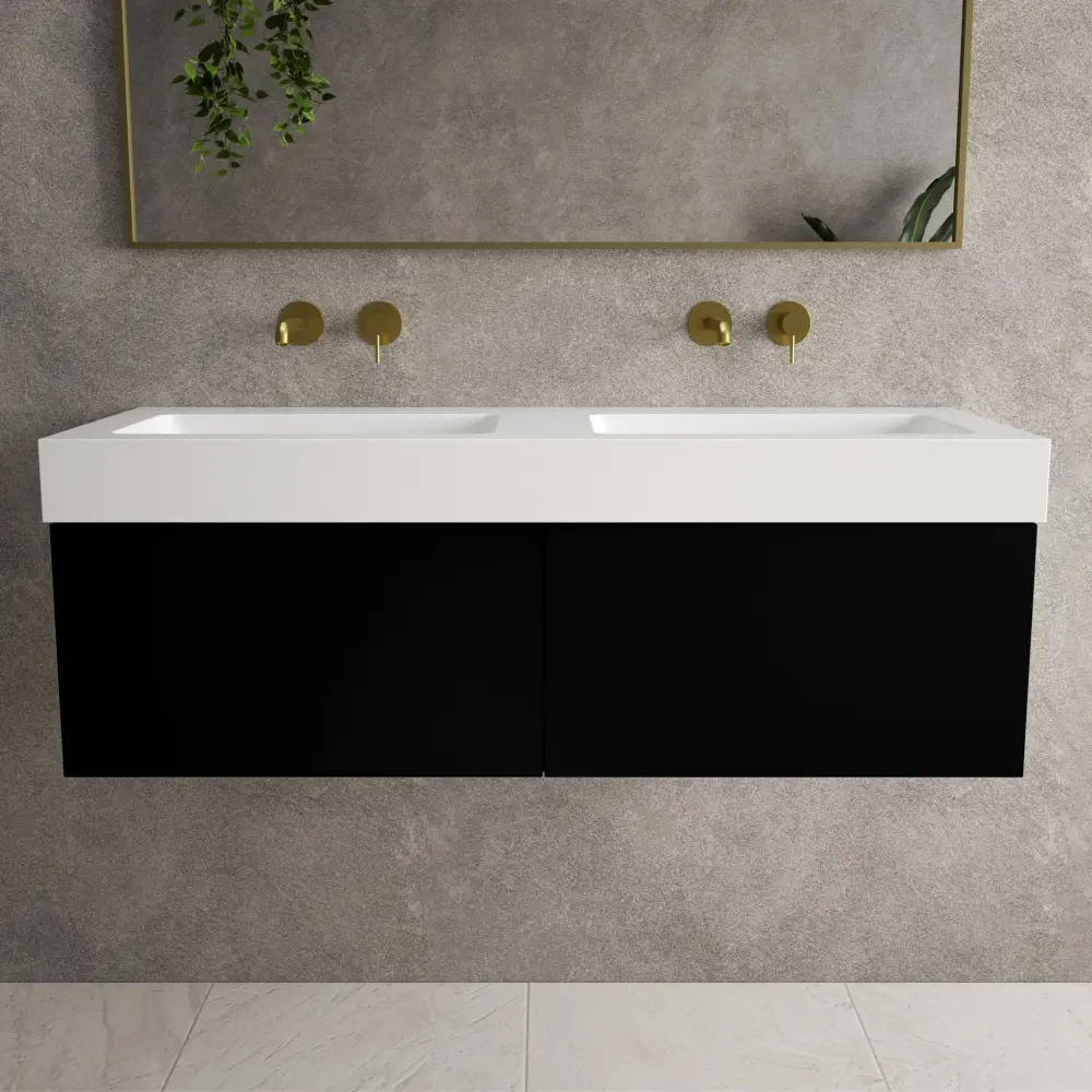 Raffinata Two Drawer Vanity Unit Beyondstone BLOC Twin Basin - Matt Black 1200mm
