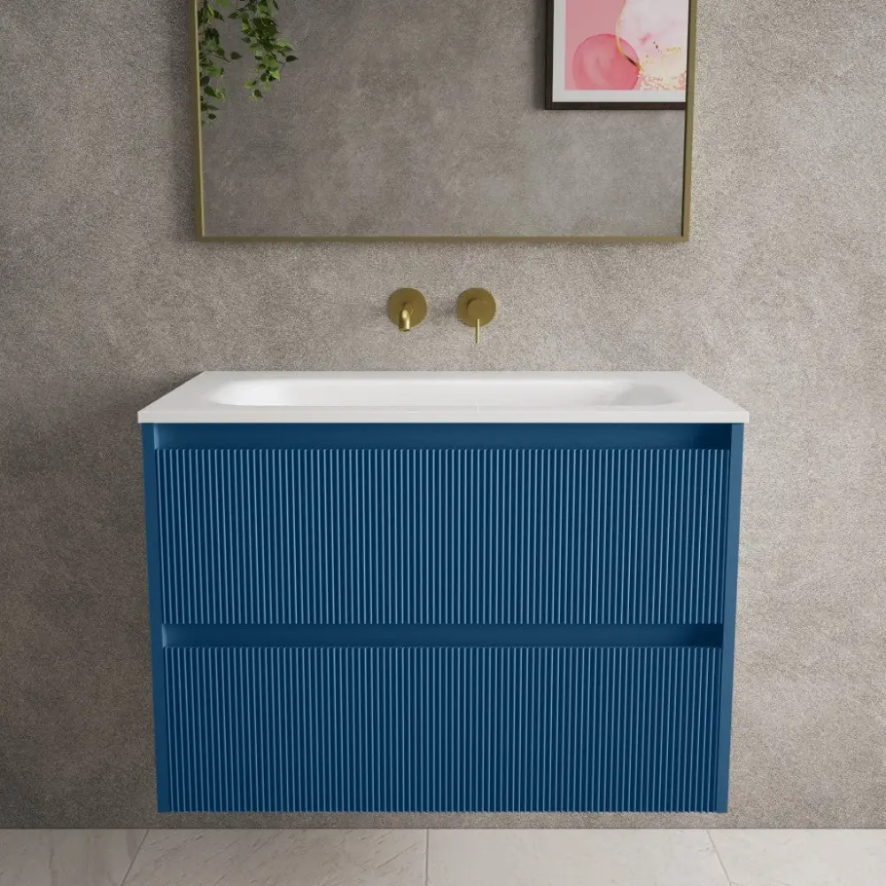 Scanalato Double Drawer Vanity Unit Beyondstone Basin - Ocean Indigo 800mm